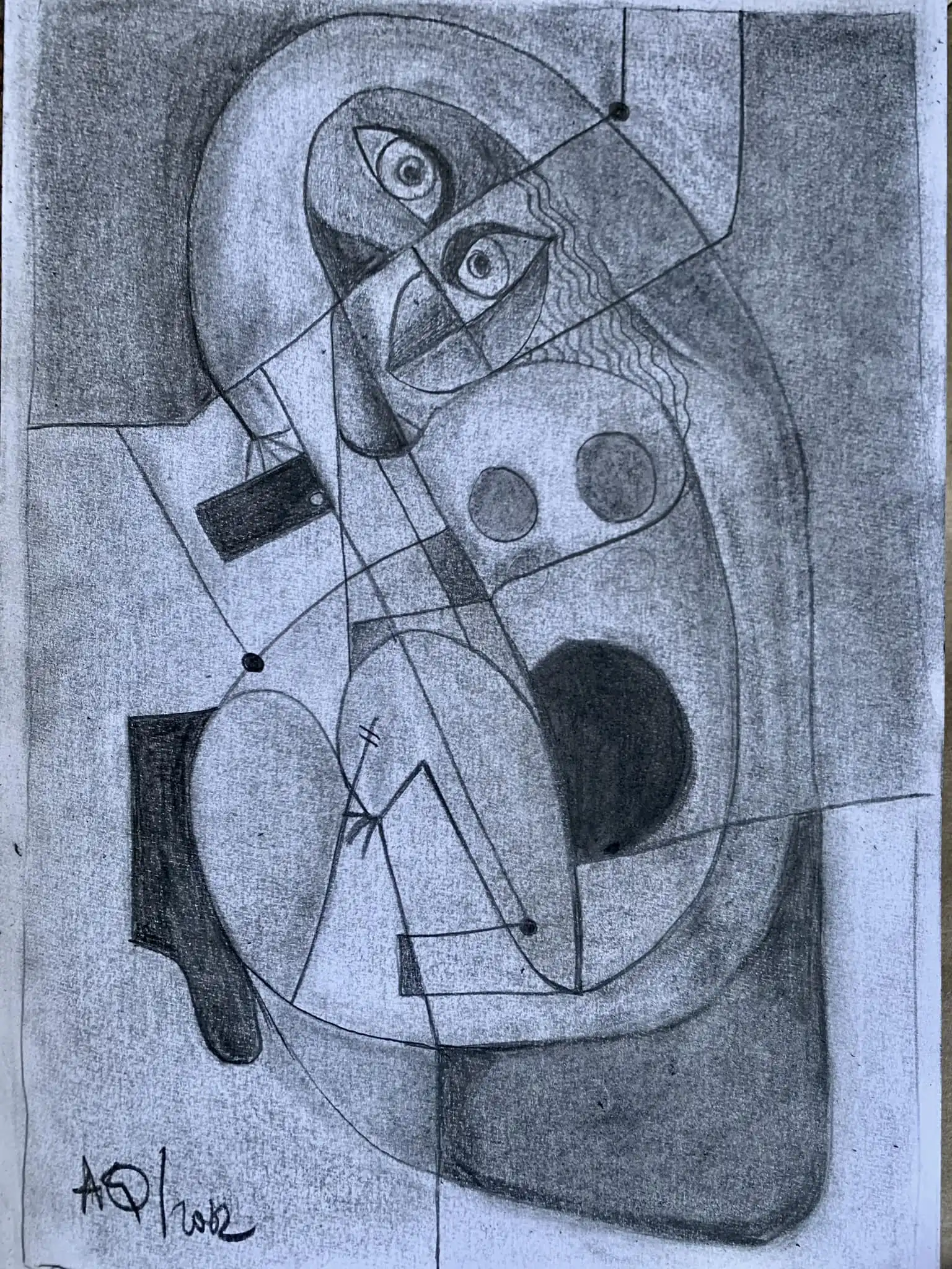Charcoal titled A woman and her phone