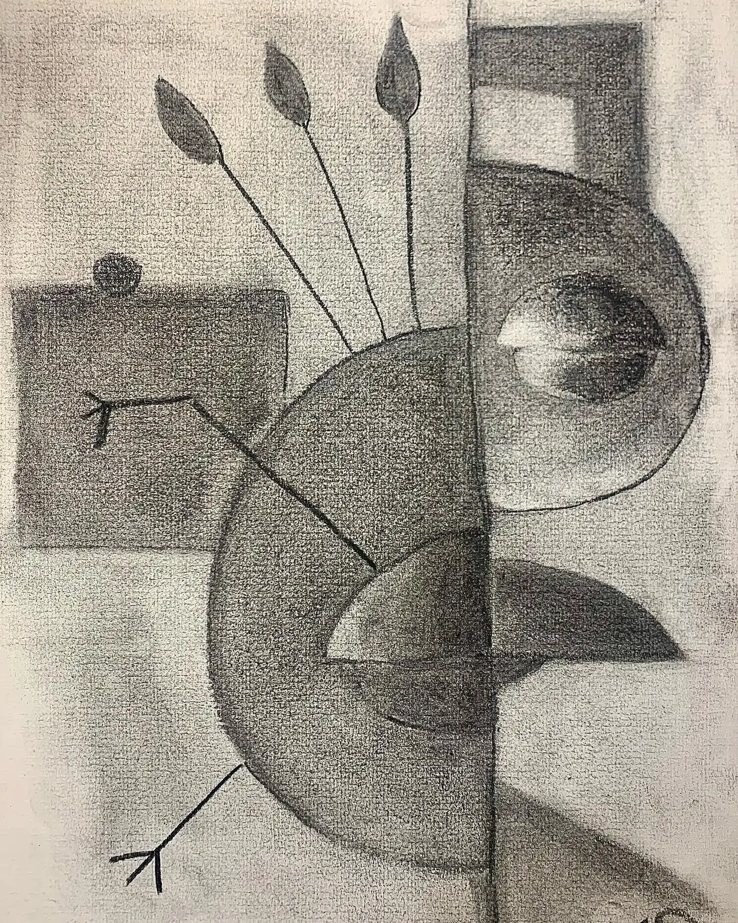 Charcoal titled The city bird of Fuchu, Tokyo - Variations 1