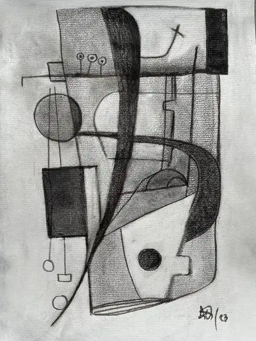 Charcoal titled Beneath the lindens of the avenue