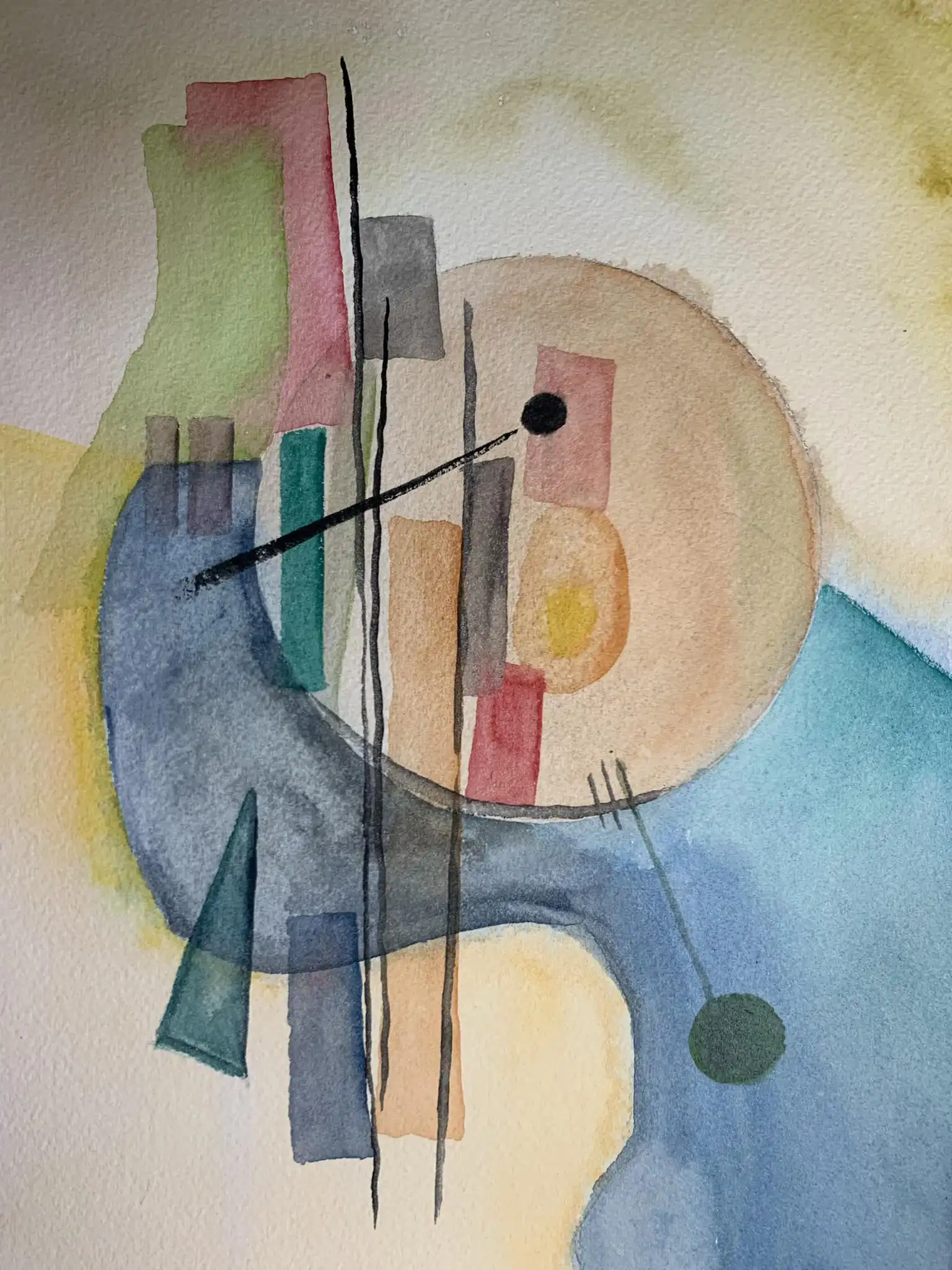 Watercolor titled The handbells player