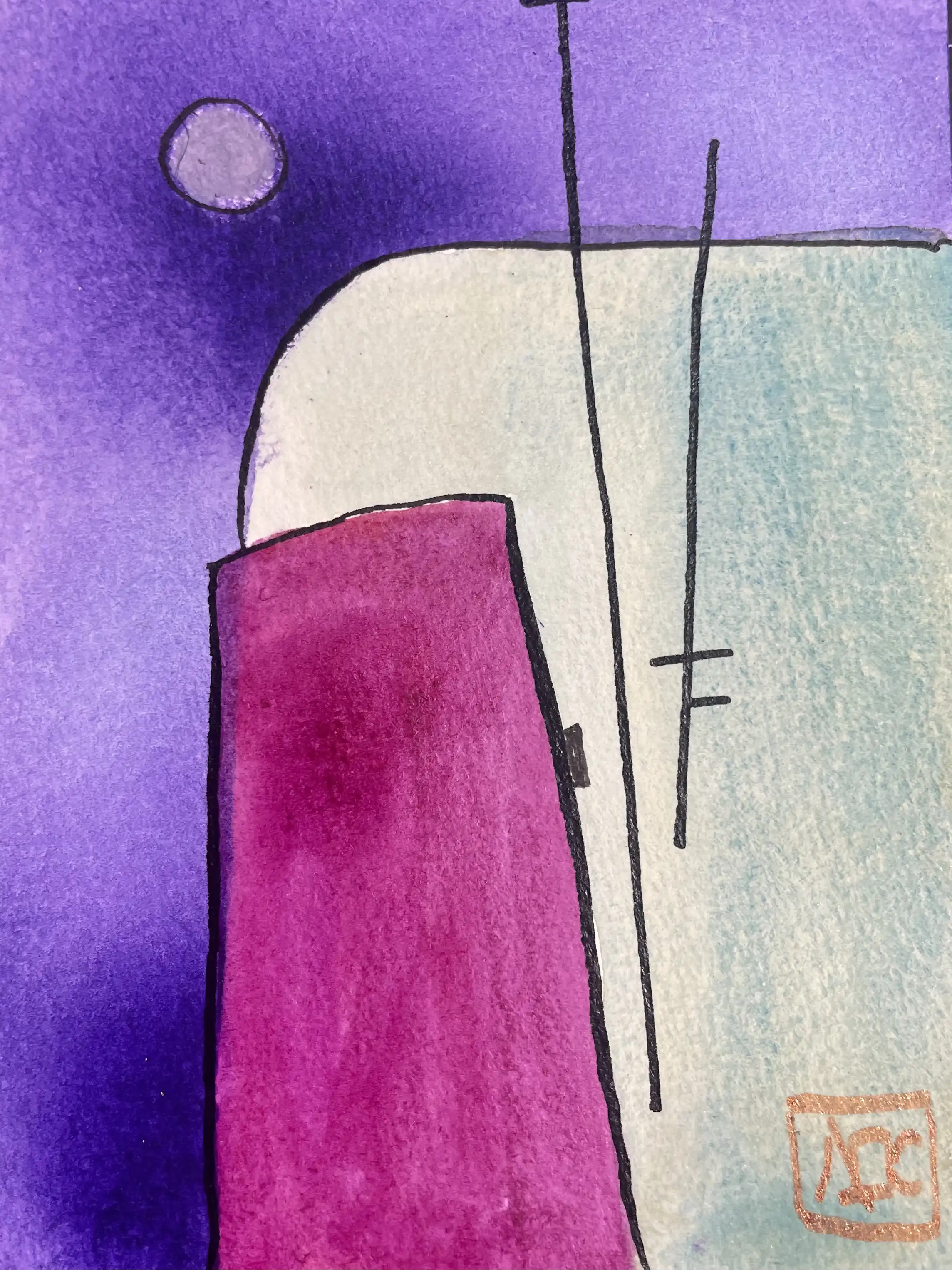 Watercolor titled Bb Minor - Research on Harmony - Variation 11