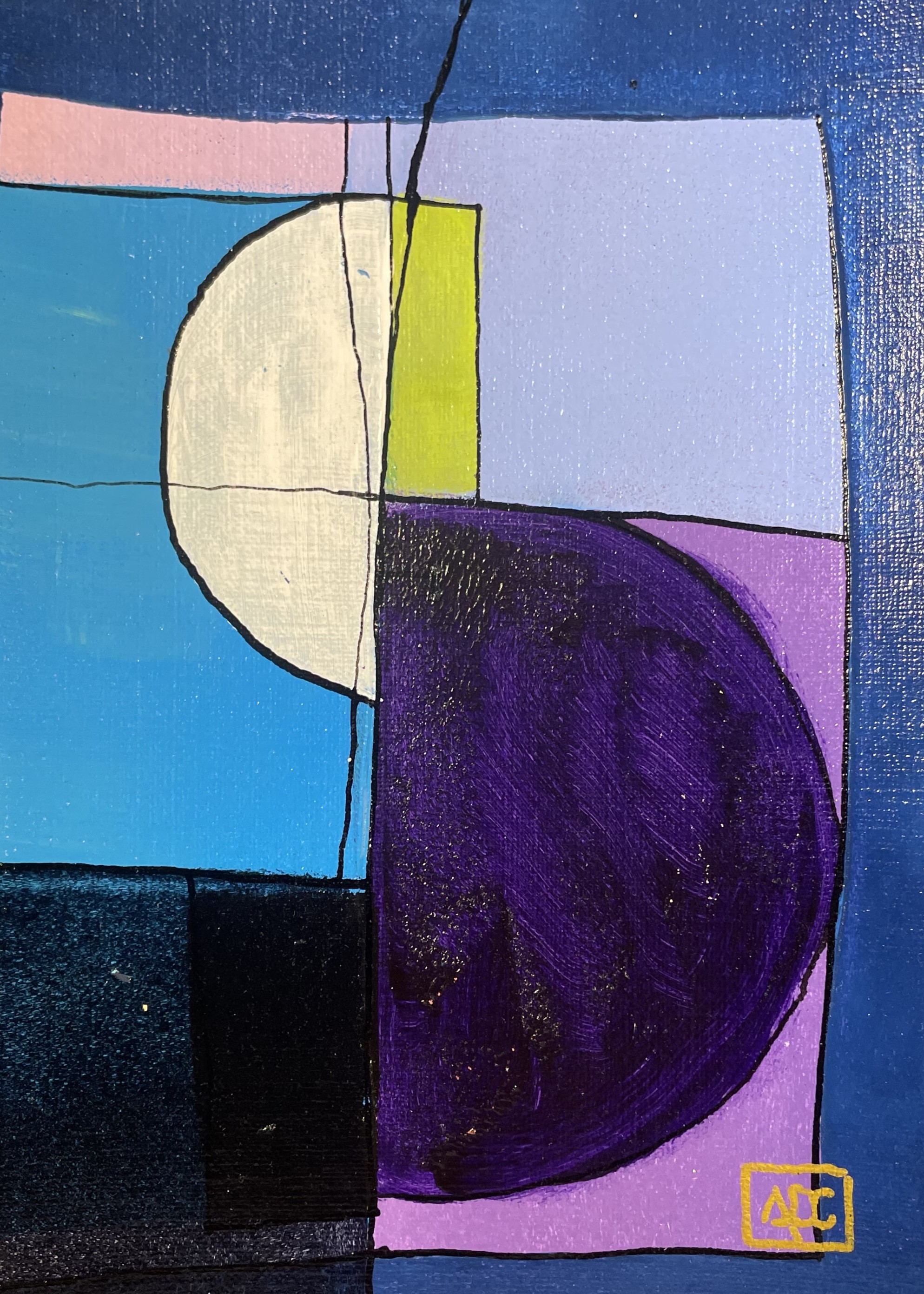 Acrylic painting showing violet, blue-violet, and steelblue areas representing Ab minor chord translation